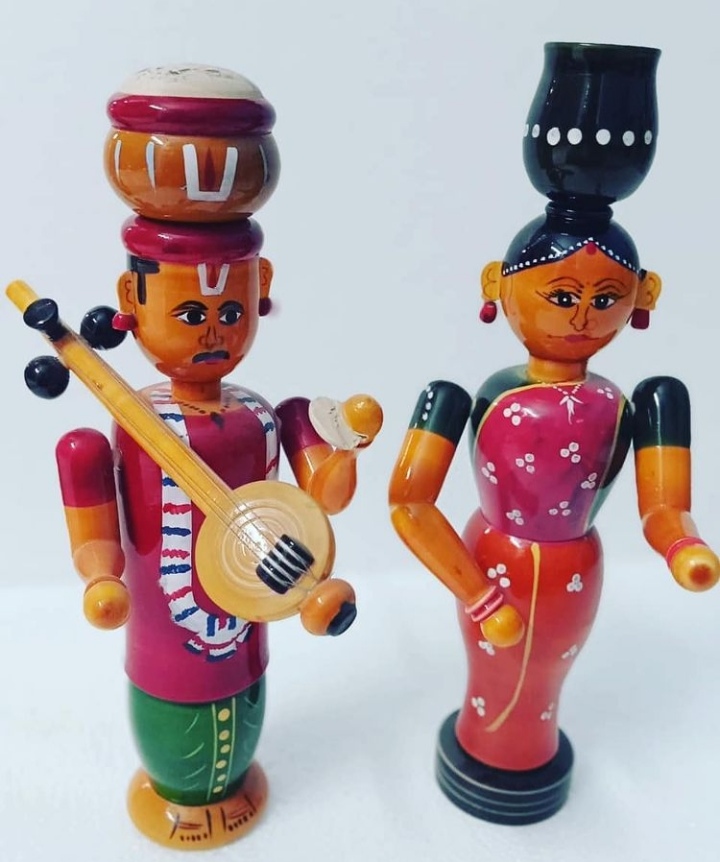 Etikoppaka Handmade toys |wooden Haridasu statue with handpainted design - showpiece for home decor and office. 