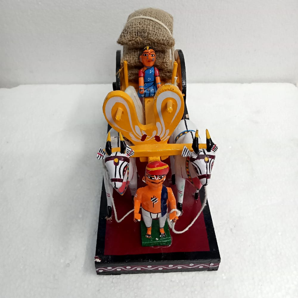 Handmade wooden bullock cart kondapalli toy showpiece - 8 inch 